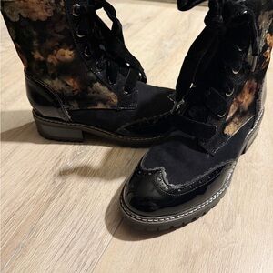 Floral Black Lace-Up Combat Boots